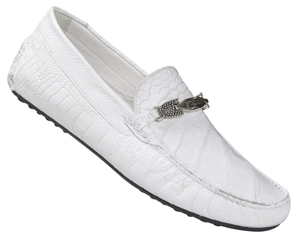 Mauri - "3105/4" White Ostrich Leg/Alligator Loafer - Dudes Boutique