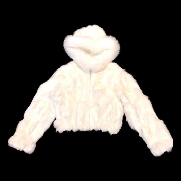Kashani Ladies White Hooded Fox Fur Coat - Dudes Boutique