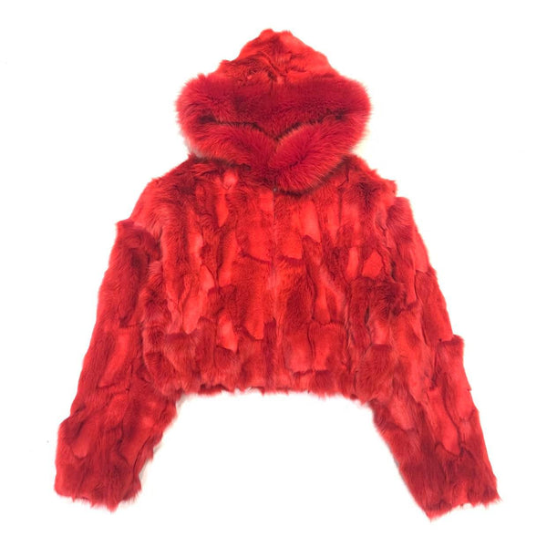 Kashani Ladies Red Hooded Fox Fur Coat - Dudes Boutique