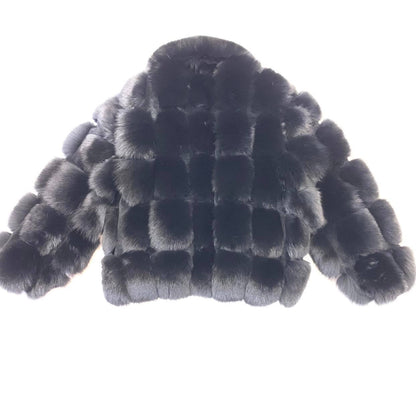 Kashani Men's Black Fluffy Spliced Fox Fur Bomber Coat - Dudes Boutique