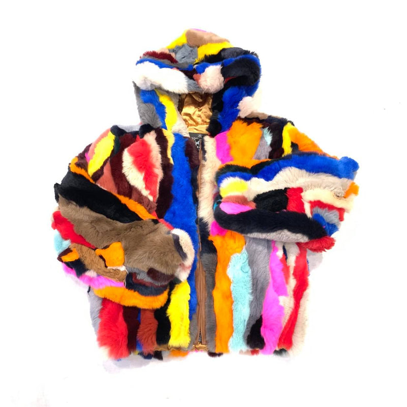 Kashani Kids Multi-Color Hooded Mink Fur Coat - Dudes Boutique
