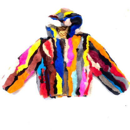 Kashani Kids Multi-Color Hooded Mink Fur Coat - Dudes Boutique