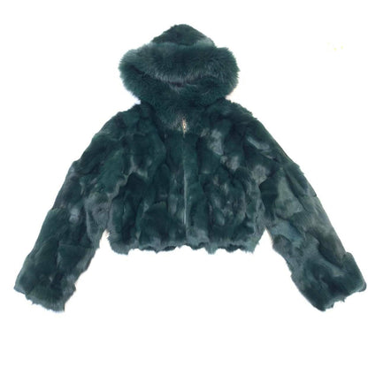 Kashani Ladies Green Hooded Fox Fur Coat - Dudes Boutique