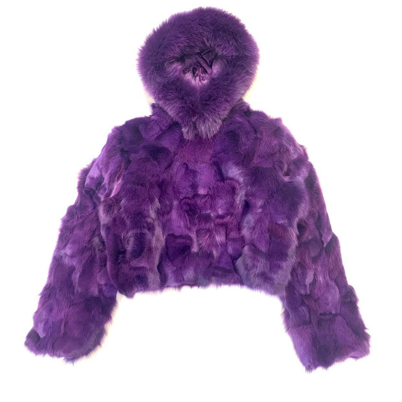 Kashani Ladies Purple Hooded Fox Fur Coat - Dudes Boutique