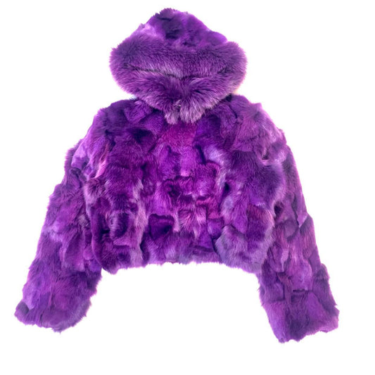 Kashani Ladies Purple Hooded Fox Fur Coat - Dudes Boutique