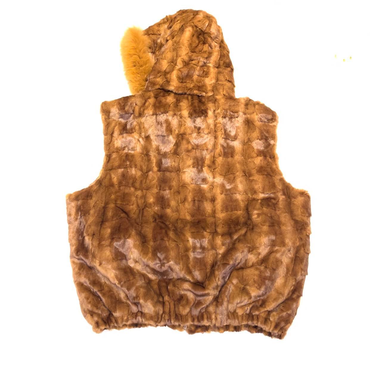Kashani Men's Whisky Mink Diamond Cut Fox Fur Hooded Vest - Dudes Boutique