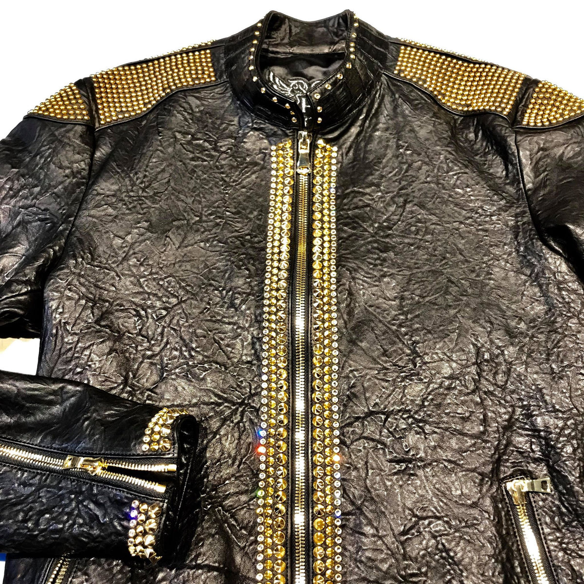 Kashani Alligator Studded Swarovski Lambskin Bomber Jacket - Dudes Boutique