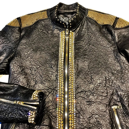 Kashani Alligator Studded Swarovski Lambskin Bomber Jacket - Dudes Boutique