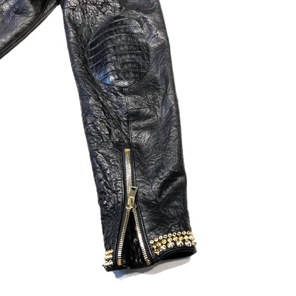 Kashani Alligator Studded Swarovski Lambskin Bomber Jacket - Dudes Boutique