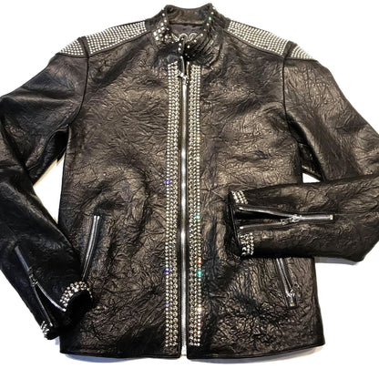 Kashani Alligator Studded Swarovski Lambskin Bomber Jacket - Dudes Boutique