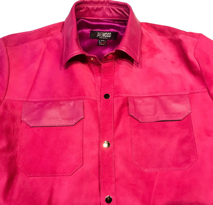 Kashani Pink Suede Button Up Shirt - Dudes Boutique