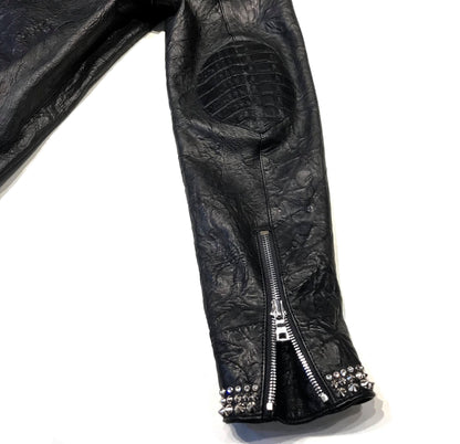 Kashani Alligator Studded Swarovski Lambskin Bomber Jacket - Dudes Boutique