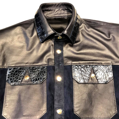 Kashani Deep Navy Crocodile Suede Button Up Shirt - Dudes Boutique