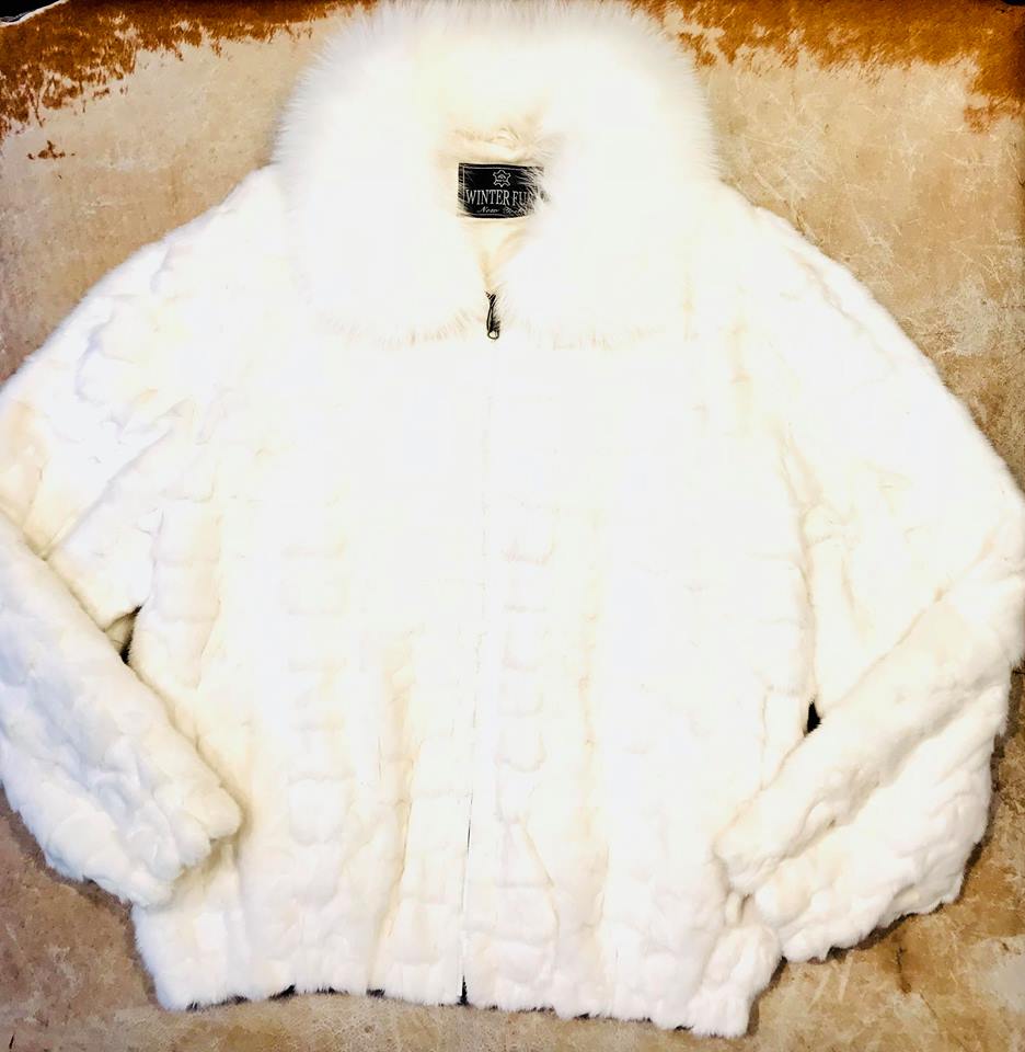 Kashani White Diamond Cut Mink Fur Coat - Dudes Boutique