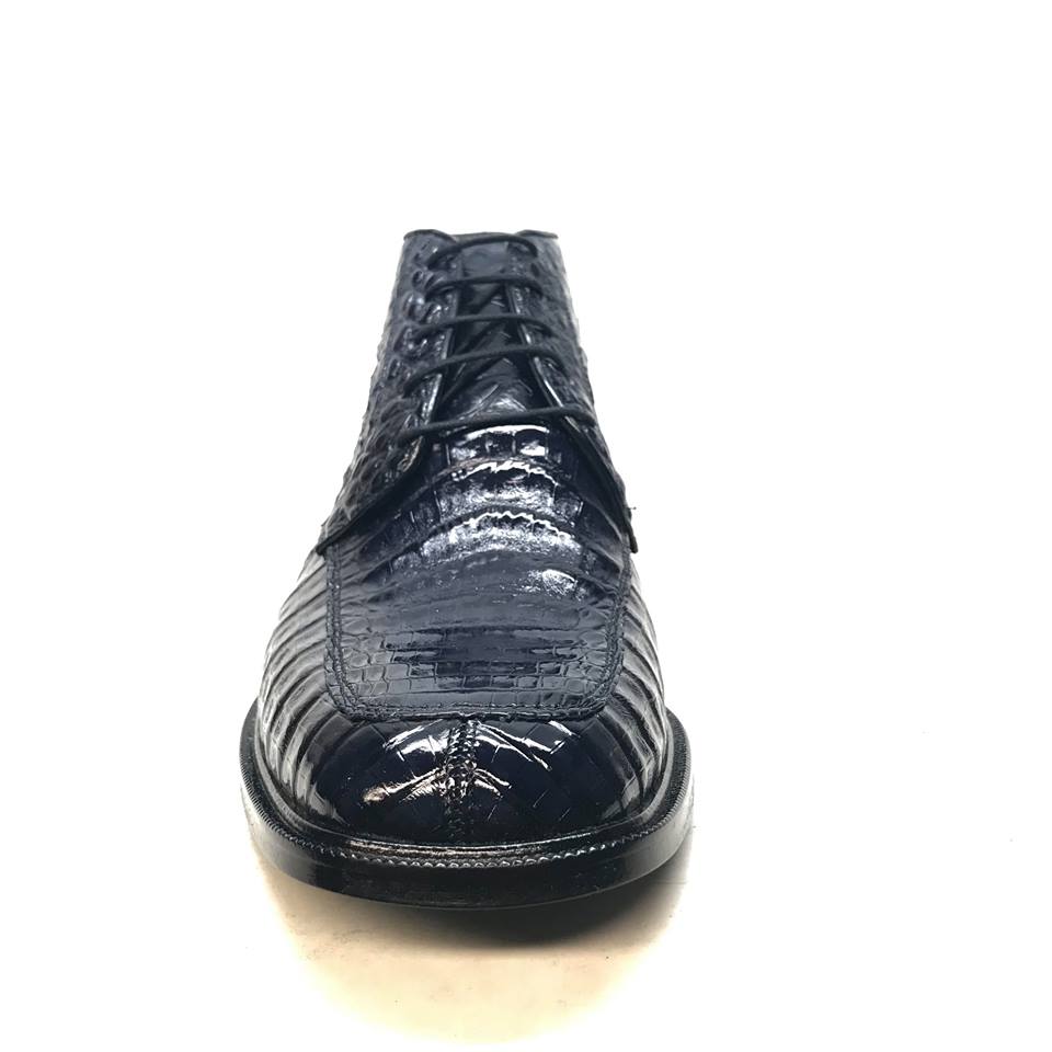 Los Altos Navy All over Crocodile Belly Lace-Up Dress Ankle Boots - Dudes Boutique