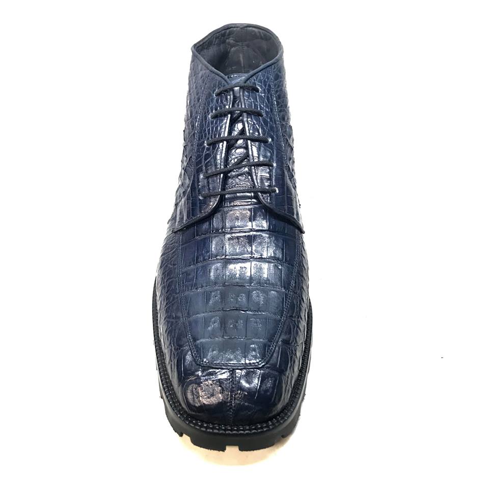 Los Altos Navy Blue All-Over Crocodile Lace Up Ankle Boots - Dudes Boutique