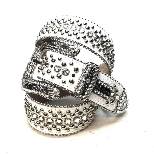 b.b. Simon 'White Magic' Studded Crystal Belt - Dudes Boutique