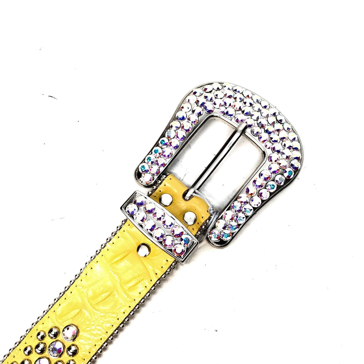 b.b. Simon 'Yellow Croc' Fully Loaded Iridescent Crystal Belt - Dudes Boutique