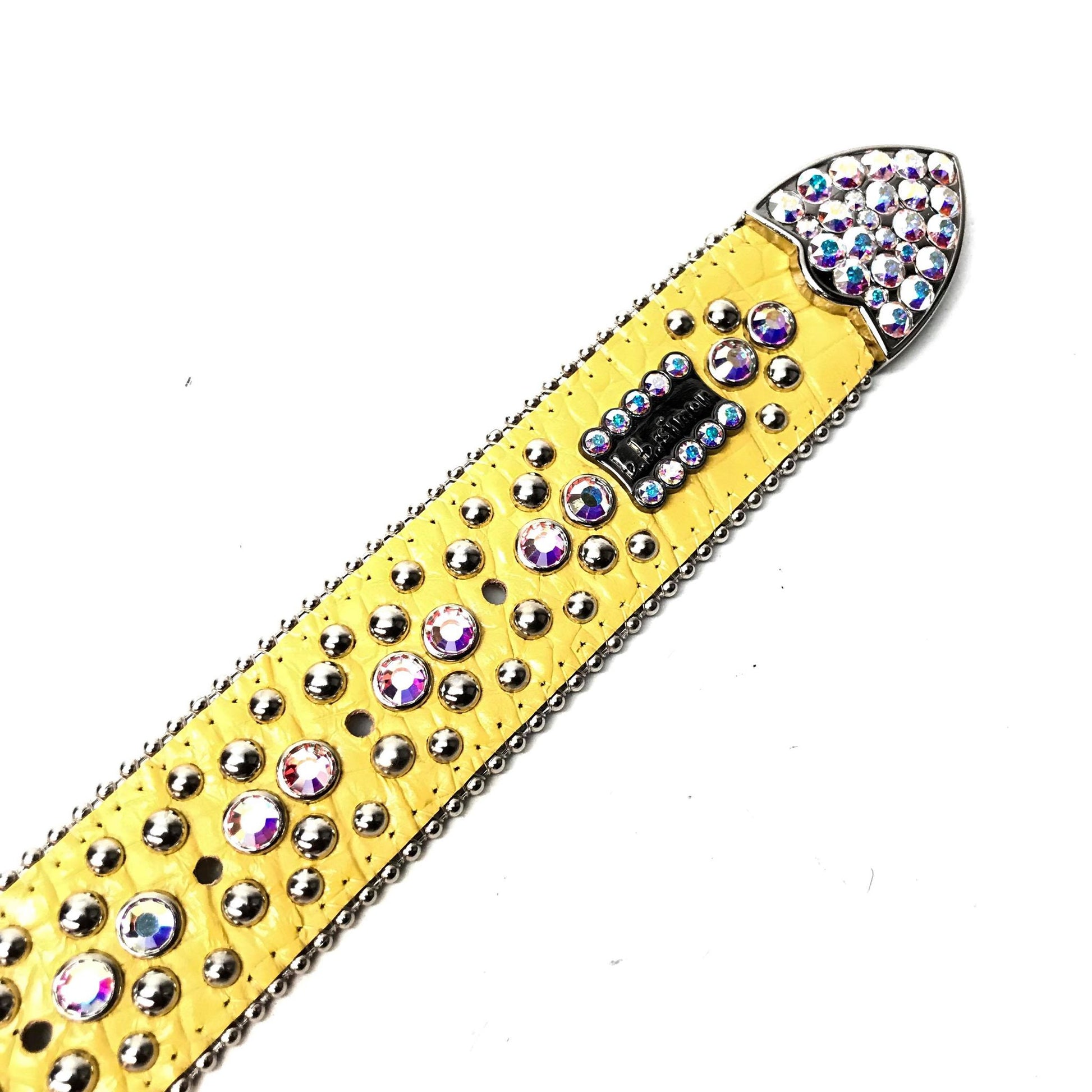b.b. Simon 'Yellow Croc' Fully Loaded Iridescent Crystal Belt - Dudes Boutique