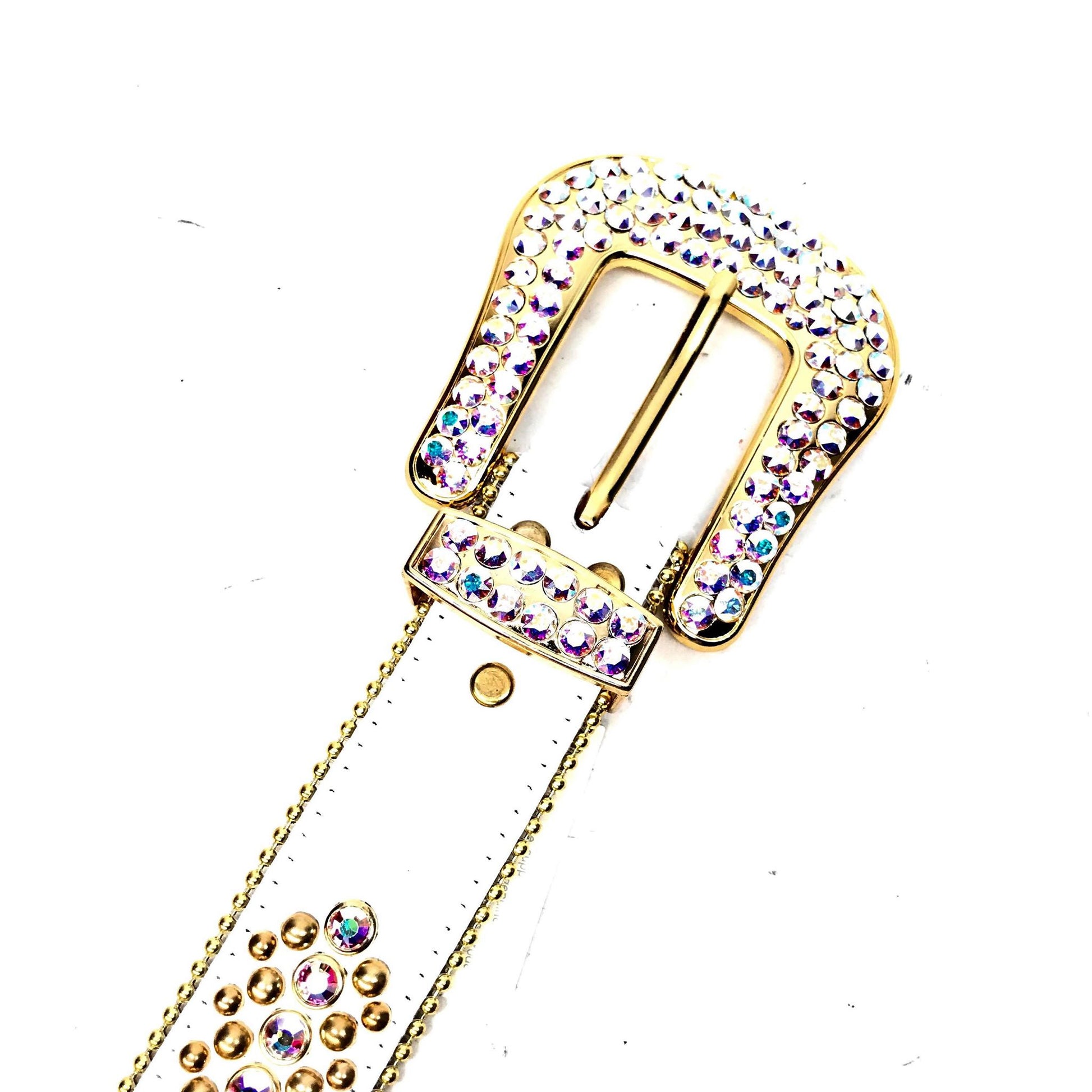 b.b. Simon 'White Gold' Full Iridescent Crystal Belt - Dudes Boutique