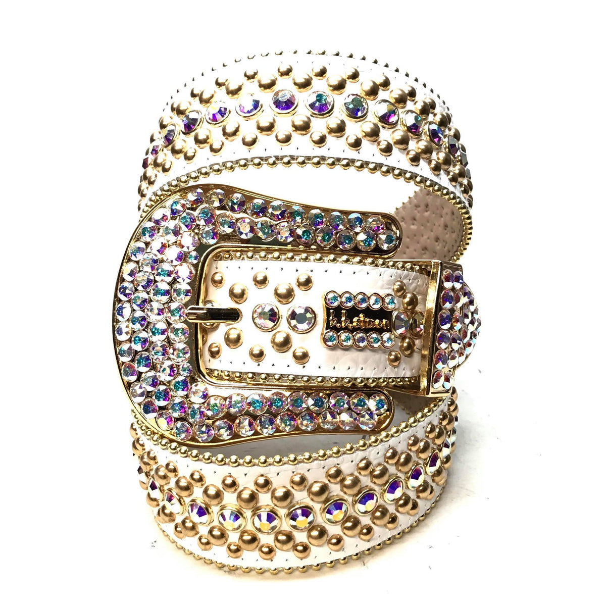 b.b. Simon 'White Gold' Full Iridescent Crystal Belt - Dudes Boutique