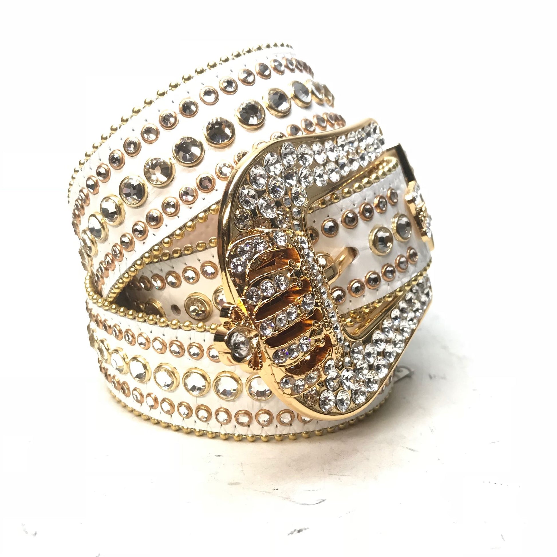 b.b. Simon 'White Gold Crown' Fully Loaded Crystal Belt - Dudes Boutique