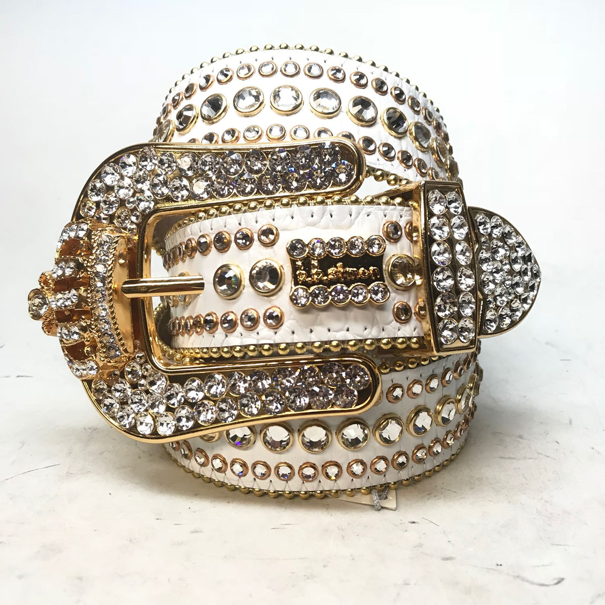 b.b. Simon 'White Gold Crown' Fully Loaded Crystal Belt – Dudes Boutique