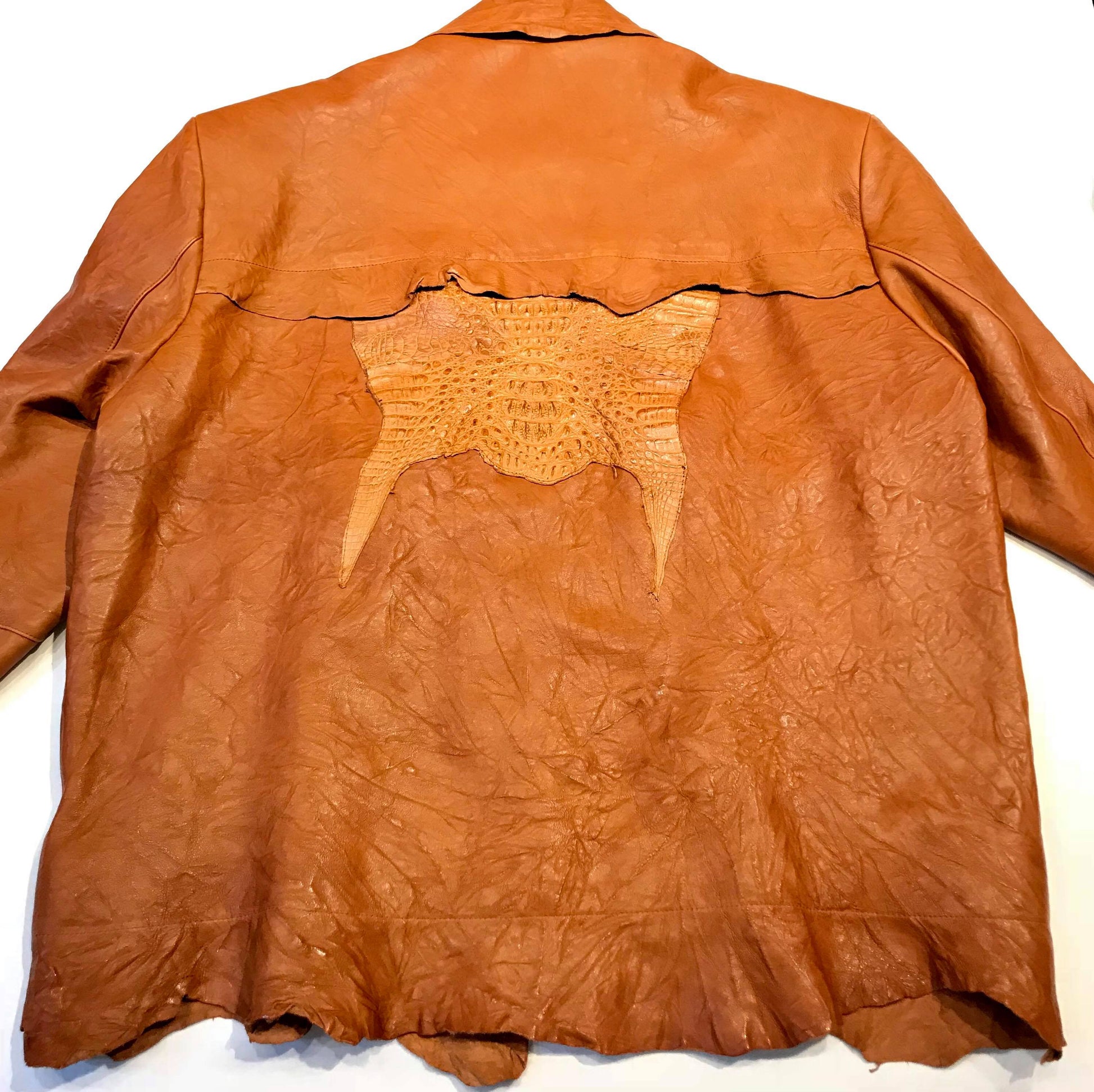Kashani LUX Cognac Raw Cut Alligator Lambskin Bomber Jacket - Dudes Boutique