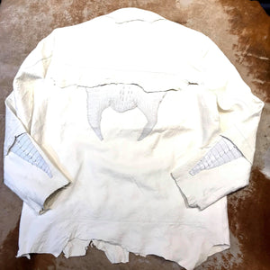 Kashani LUX White Raw Cut Alligator Lambskin Bomber Jacket - Dudes Boutique