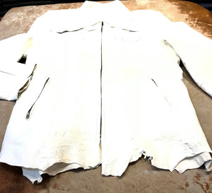 Kashani LUX White Raw Cut Alligator Lambskin Bomber Jacket - Dudes Boutique