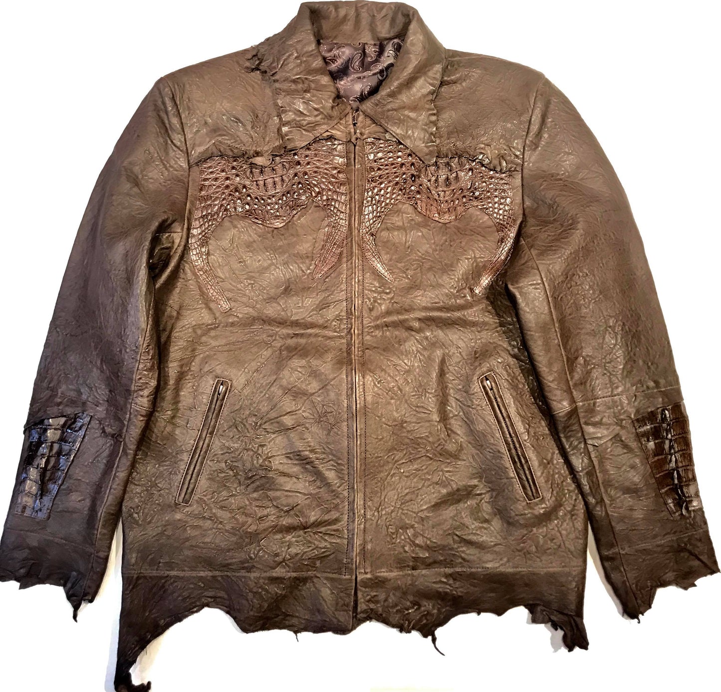 Kashani LUX Chocolate Raw Cut Alligator Lambskin Bomber Jacket - Dudes Boutique