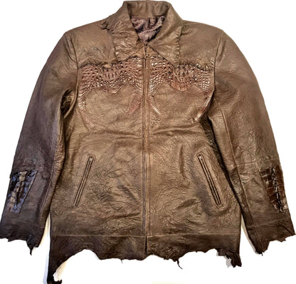 Kashani LUX Chocolate Raw Cut Alligator Lambskin Bomber Jacket - Dudes Boutique
