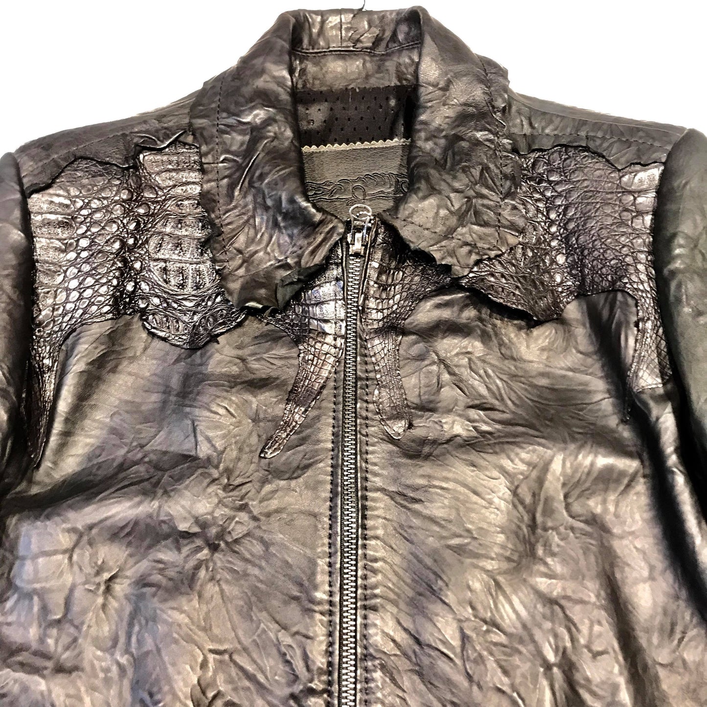 Kashani LUX Jet Black Raw Cut Alligator Lambskin Bomber Jacket - Dudes Boutique