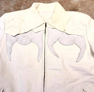 Kashani LUX White Raw Cut Alligator Lambskin Bomber Jacket - Dudes Boutique