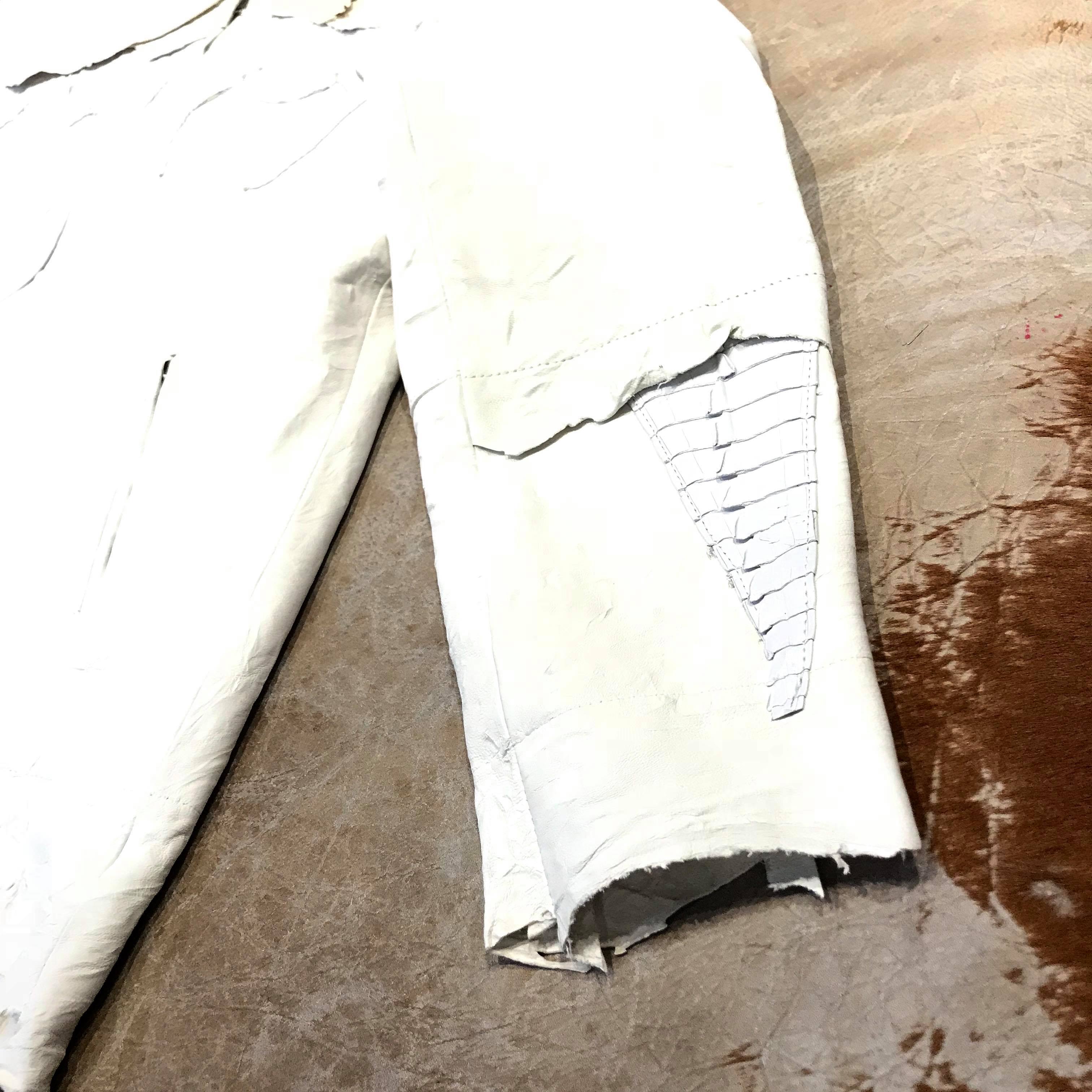 Kashani LUX White Raw Cut Alligator Lambskin Bomber Jacket - Dudes Boutique