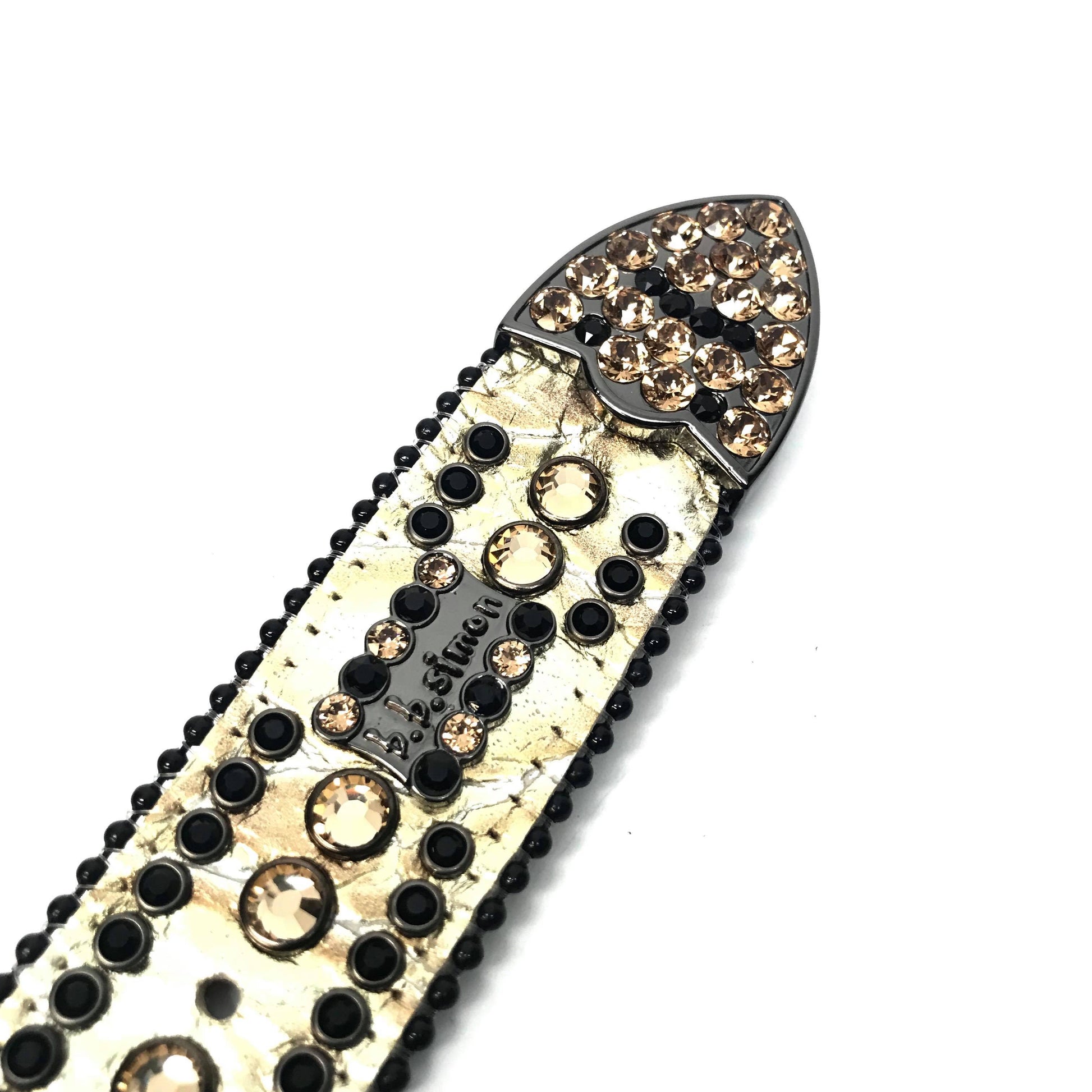 b.b. Simon Golden Crown Croco Crystal Belt - Dudes Boutique