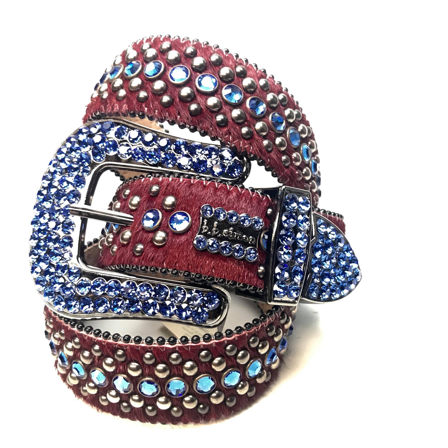 b.b. Simon Red Blue Two Tone Pony Crystal Belt - Dudes Boutique