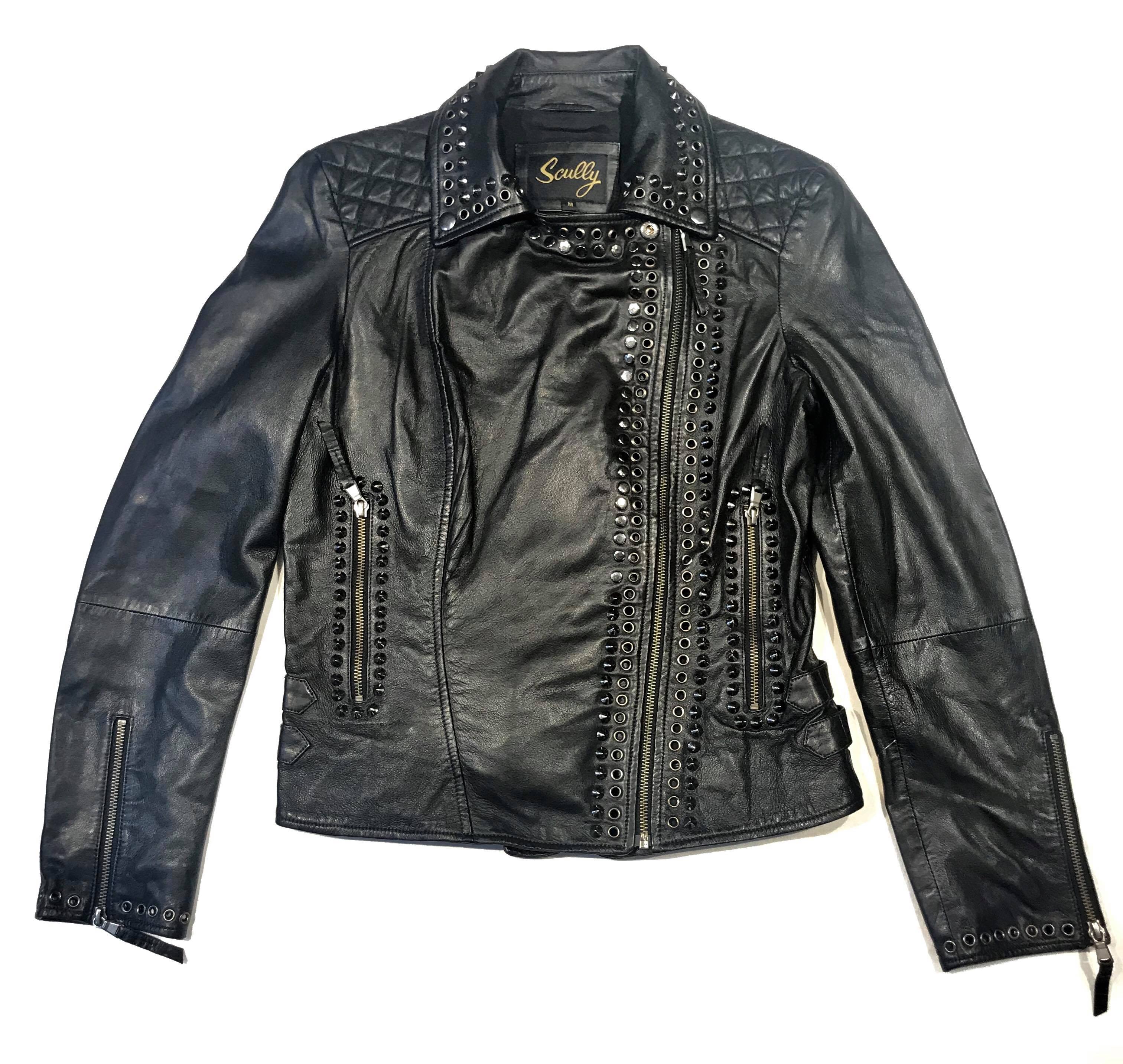 Black Leather Golden Spike Studded Punk Style Biker Jacket - Maker of Jacket
