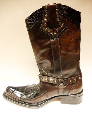 Mauri Chocolate Alligator & Calf Knee Boots 44238 - Dudes Boutique