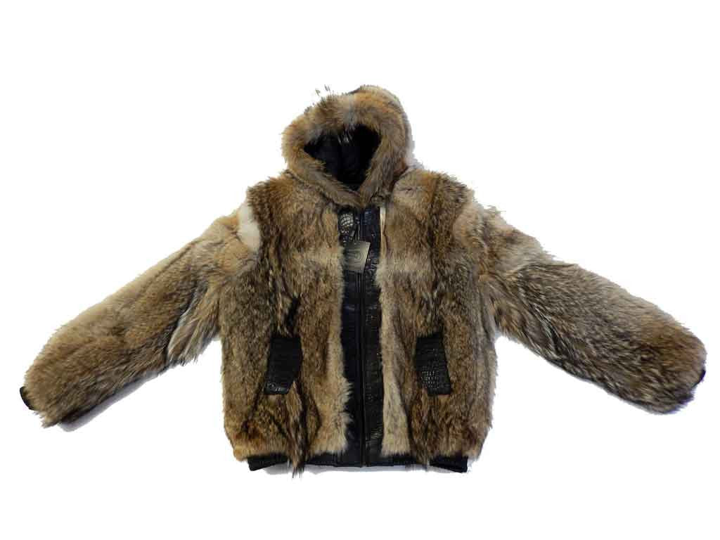 Kashani Alligator & Natural Coyote Hooded Fur Coat - Dudes Boutique