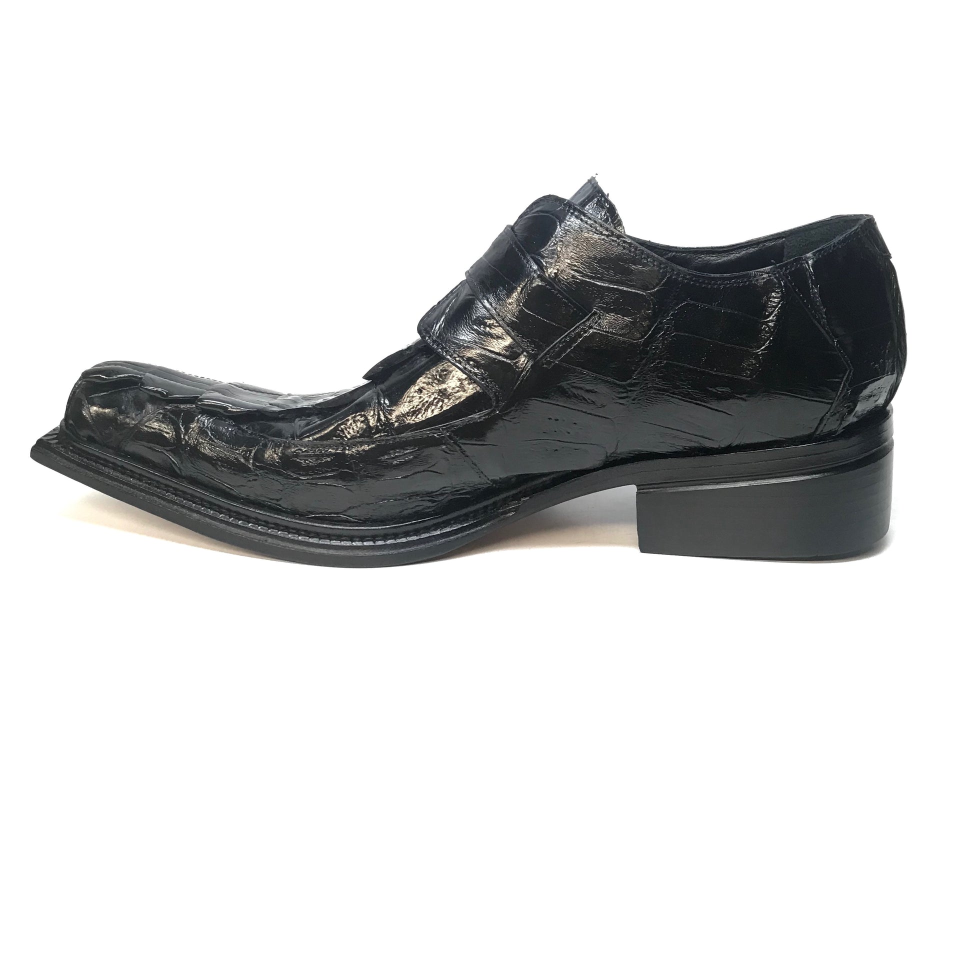 Mauri 44192 Black Piermarini Crocodile & Hornback Monk Strap - Dudes Boutique