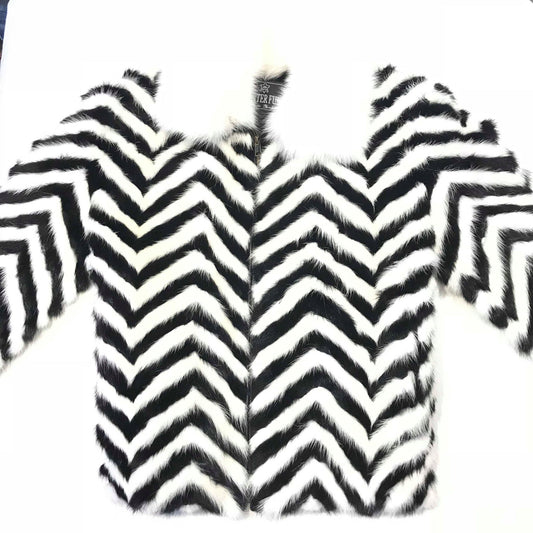 Kashani Men's 'Domino' White/Black Mink Tail Fur Coat - Dudes Boutique