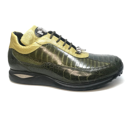 Mauri 8727 Money Green Three tone Ostrich Leg Sneakers - Dudes Boutique