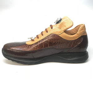 Mauri 8727 Brown Caramel Three-tone Ostrich Leg Sneakers - Dudes Boutique