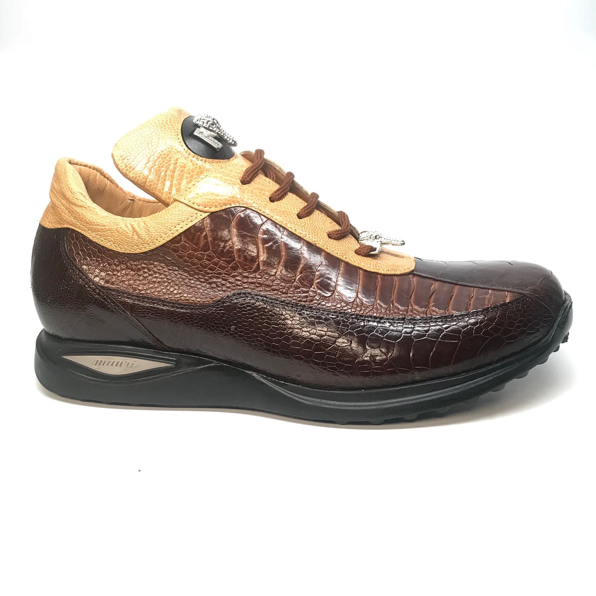 Mauri 8727 Brown Caramel Three-tone Ostrich Leg Sneakers - Dudes Boutique