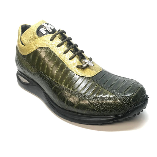 Mauri 8727 Money Green Three tone Ostrich Leg Sneakers - Dudes Boutique