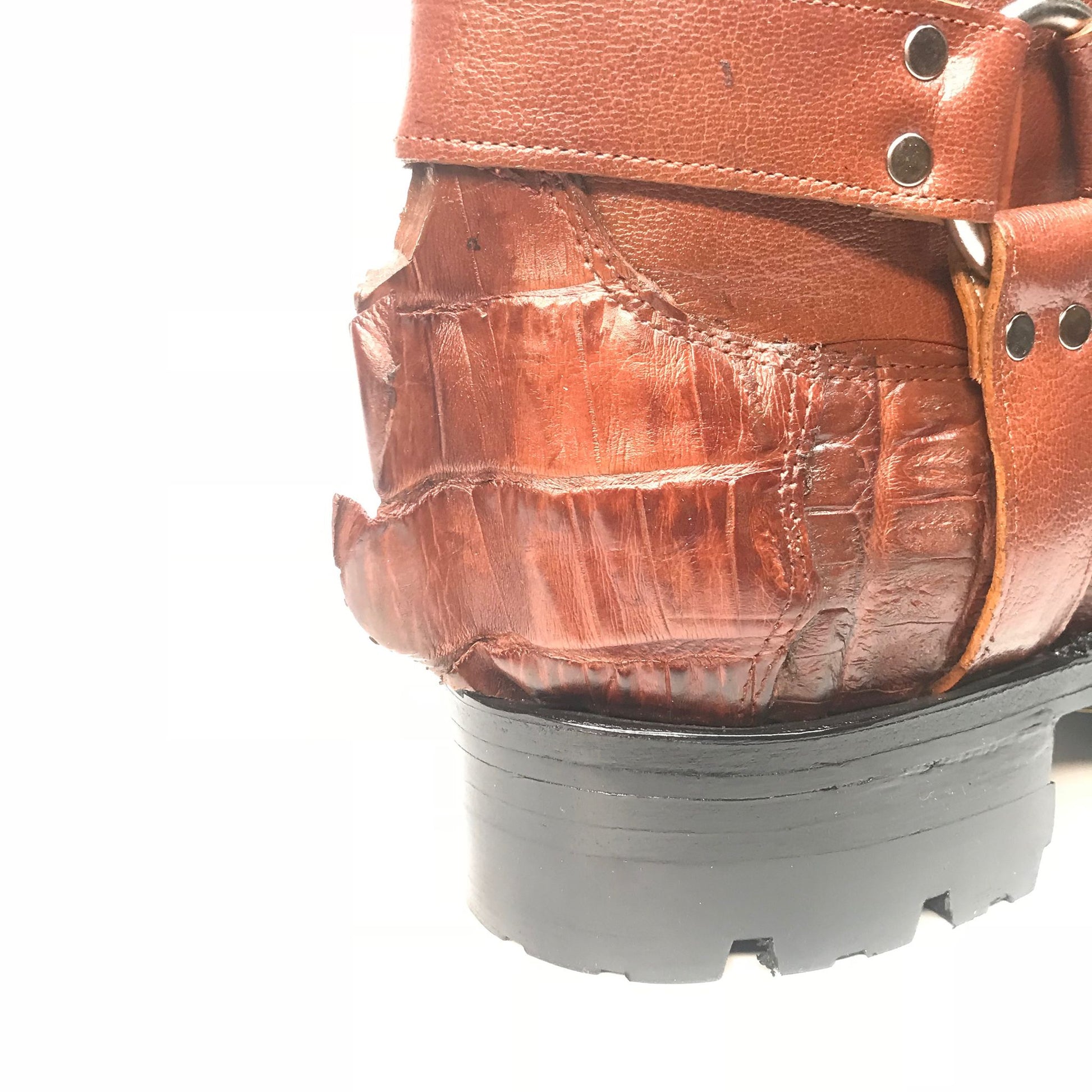 Safari Cognac Harness Crocodile Biker Boots - Dudes Boutique