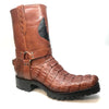 Safari Cognac Harness Crocodile Biker Boots - Dudes Boutique