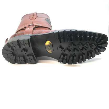 Safari Cognac Harness Crocodile Biker Boots - Dudes Boutique