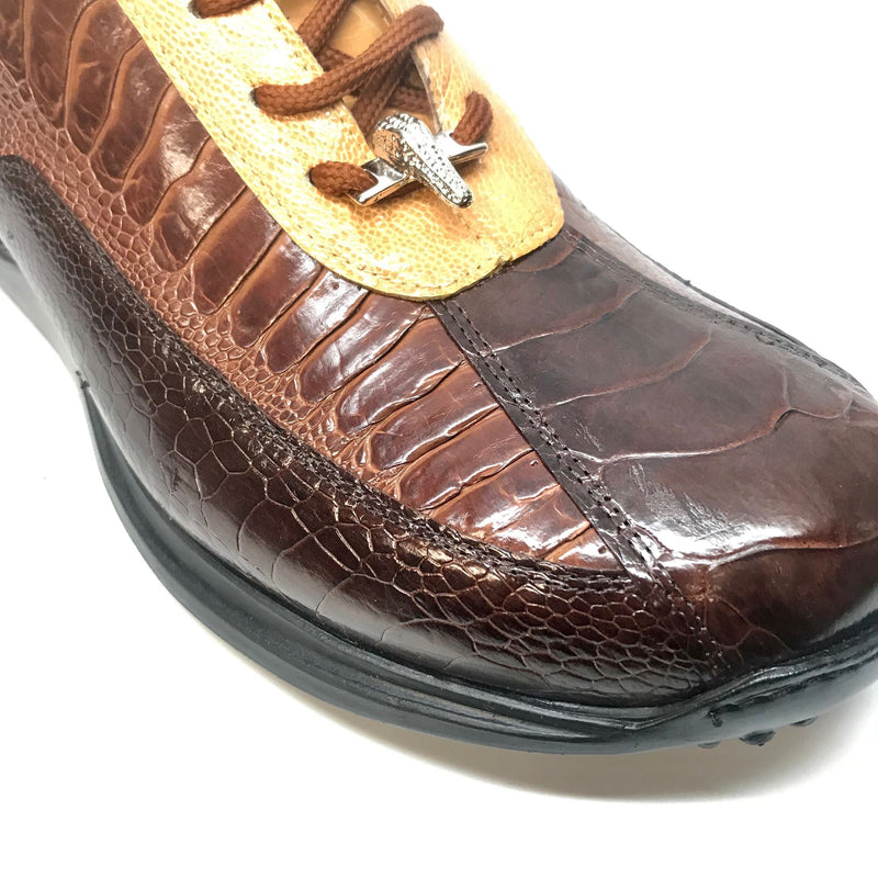 Mauri 8727 Brown Caramel Three-tone Ostrich Leg Sneakers - Dudes Boutique